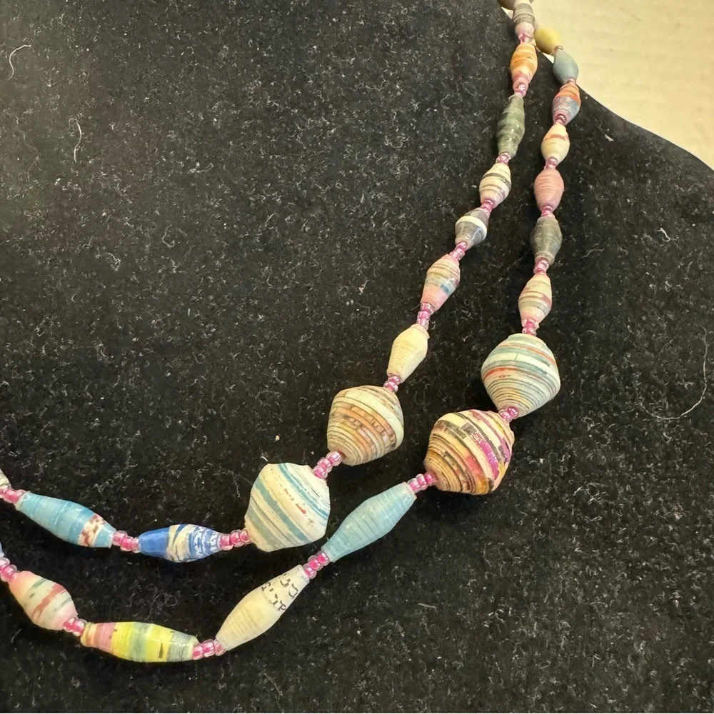 Bead for Life Recycled Paper Beaded Necklace Pastel Tones Made in Uganda Artisan